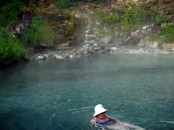 Karen Duquette in Liard River Hot Springs